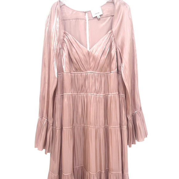 Cinq a Sept Nina Satin Tiered V-Neck Long Sleeve Maxi Dress Size 6 Travertine - Picture 6 of 13